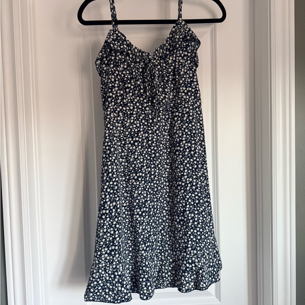 Revamped Midnight Blue and Cream Floral Mini Dress